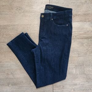 Soft Surroundings Pull On Jeans Slim Leg Button Waist Dark Wash Size M (F6)